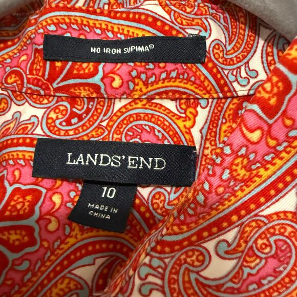 Lands' End Women's No-Iron Supima Cotton Paisley Button Front Top Size 10 - Picture 8 of 13